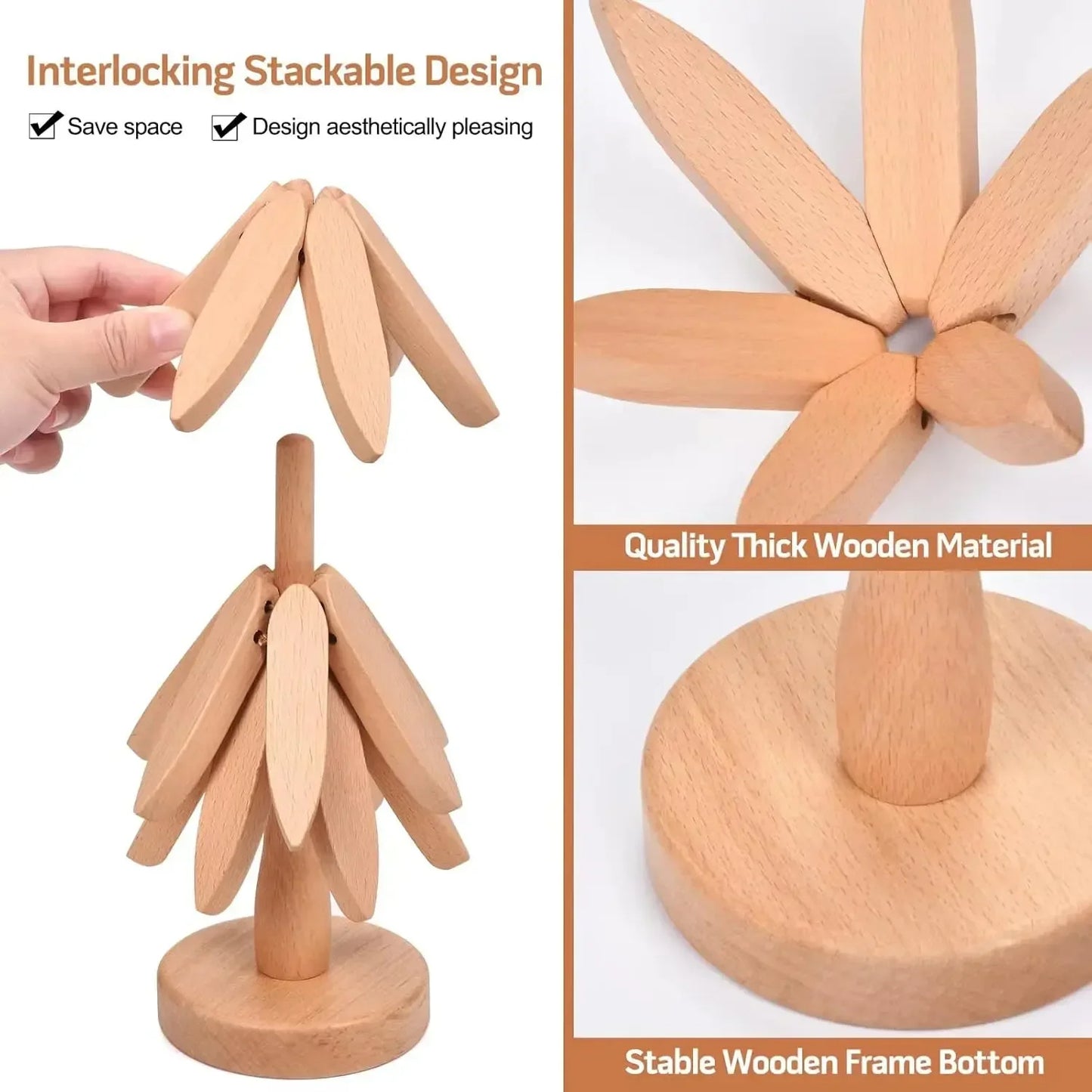 Wooden Trivets For Hot Dishes Foldable Protection