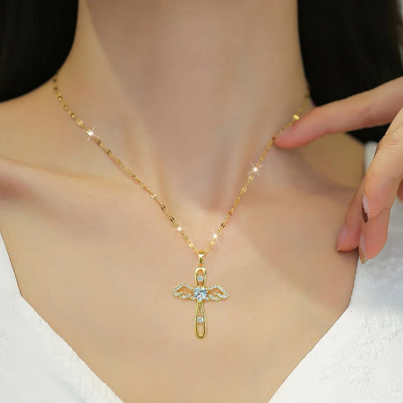 Shiny Luxury Zircon Cross Pendant Necklace