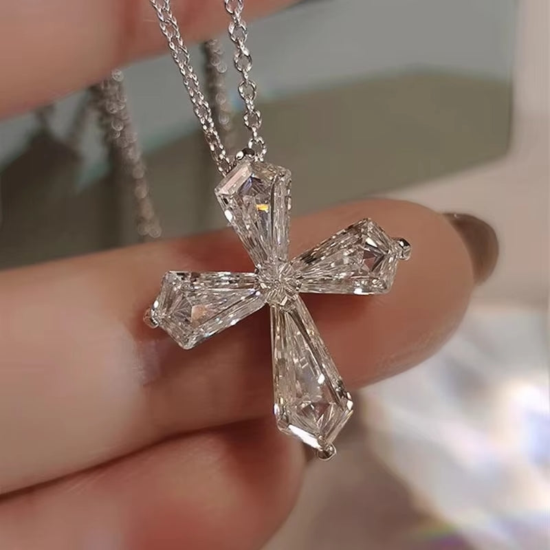 Huitan Crystal Cross Necklace for Women